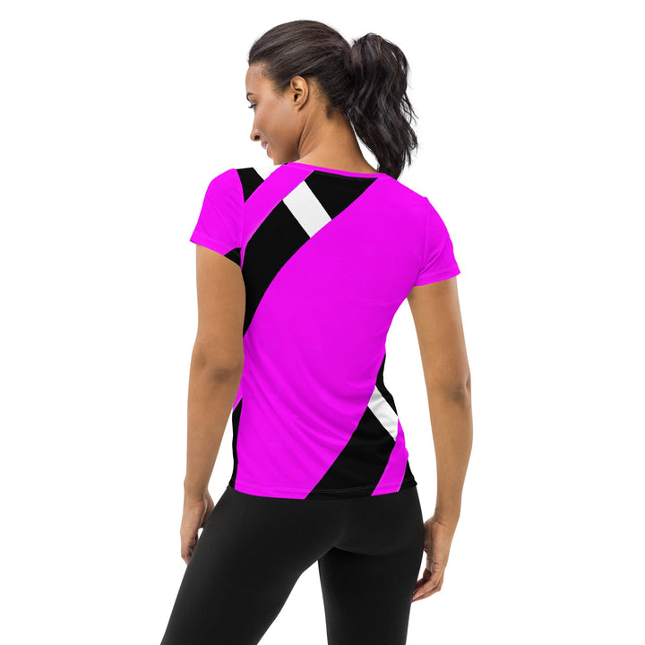 Womens Stretch Fit Athletic Sports T-shirt - Black and Pink Pattern