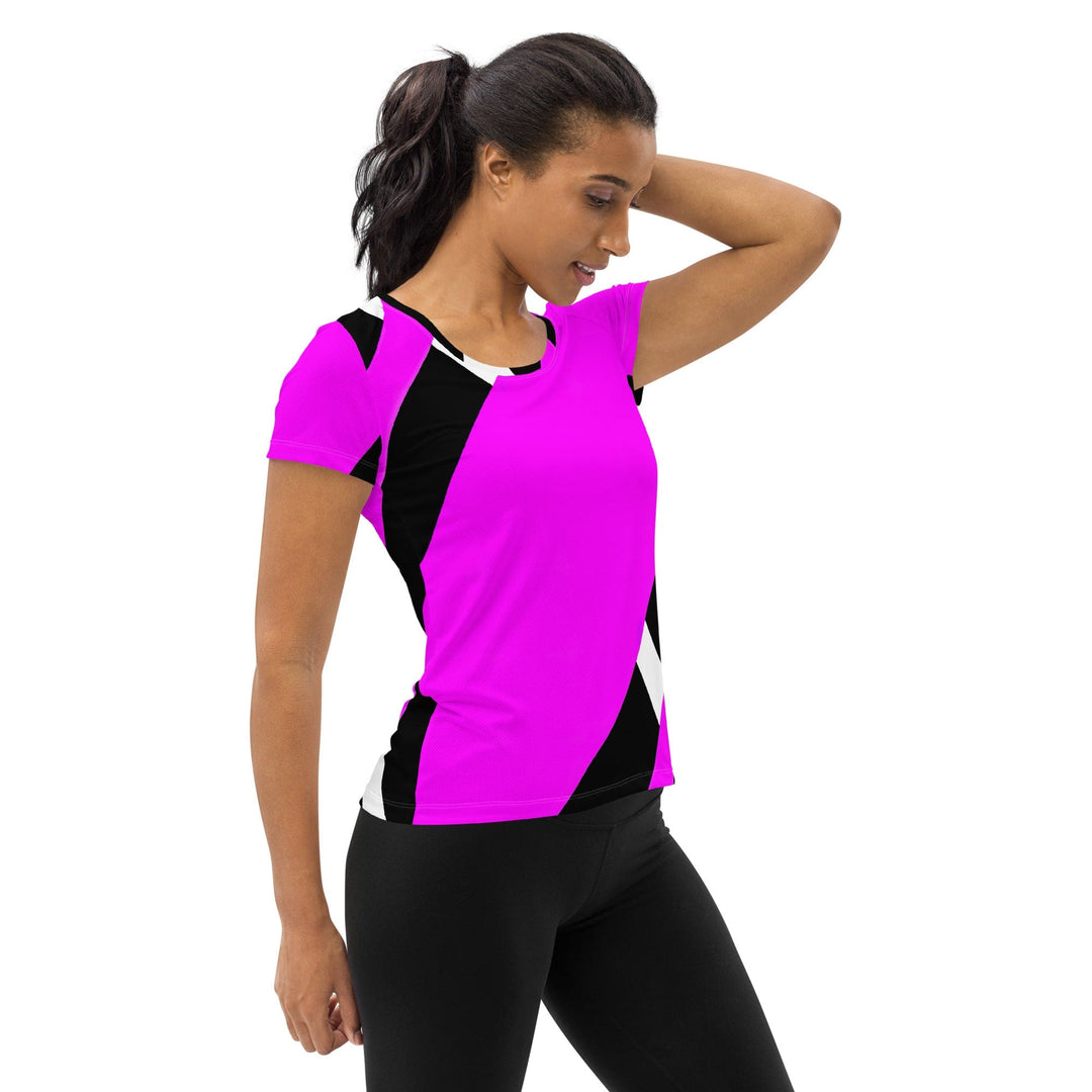 Womens Stretch Fit Athletic Sports T-shirt - Black and Pink Pattern