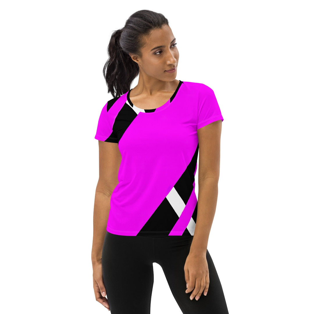 Womens Stretch Fit Athletic Sports T-shirt - Black and Pink Pattern