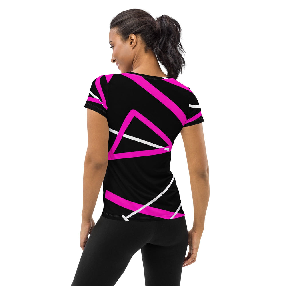 Womens Stretch Fit Athletic Sports T-shirt - Black and Pink Pattern
