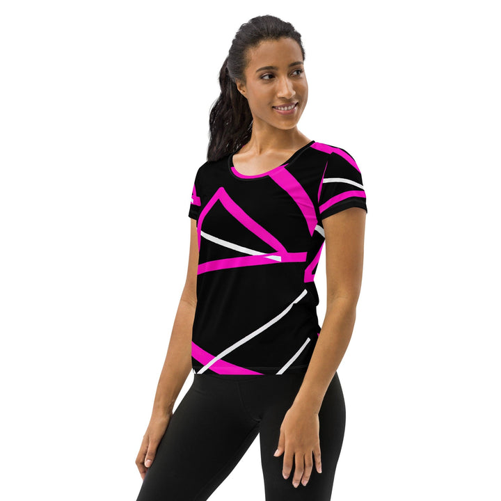 Womens Stretch Fit Athletic Sports T-shirt - Black and Pink Pattern