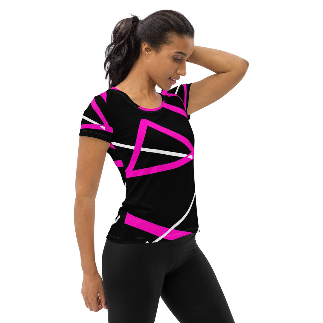 Womens Stretch Fit Athletic Sports T-shirt - Black and Pink Pattern
