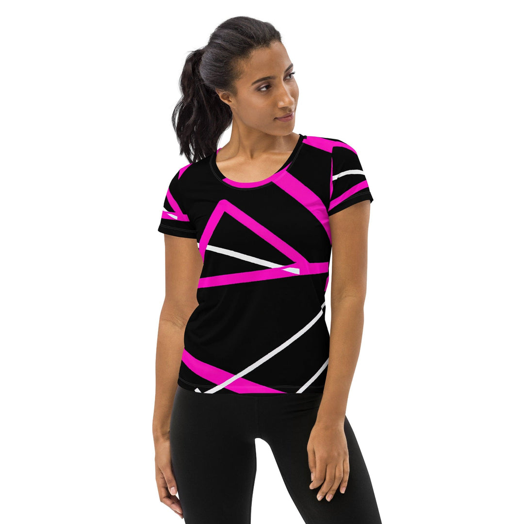 Womens Stretch Fit Athletic Sports T-shirt - Black and Pink Pattern