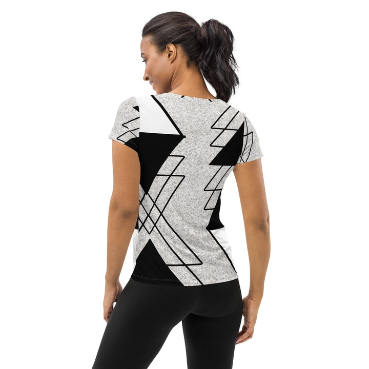 Womens Stretch Fit Athletic Sports T-shirt - Black and White Ash Grey