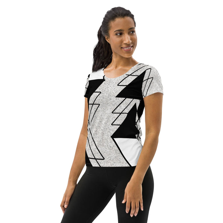 Womens Stretch Fit Athletic Sports T-shirt - Black and White Ash Grey