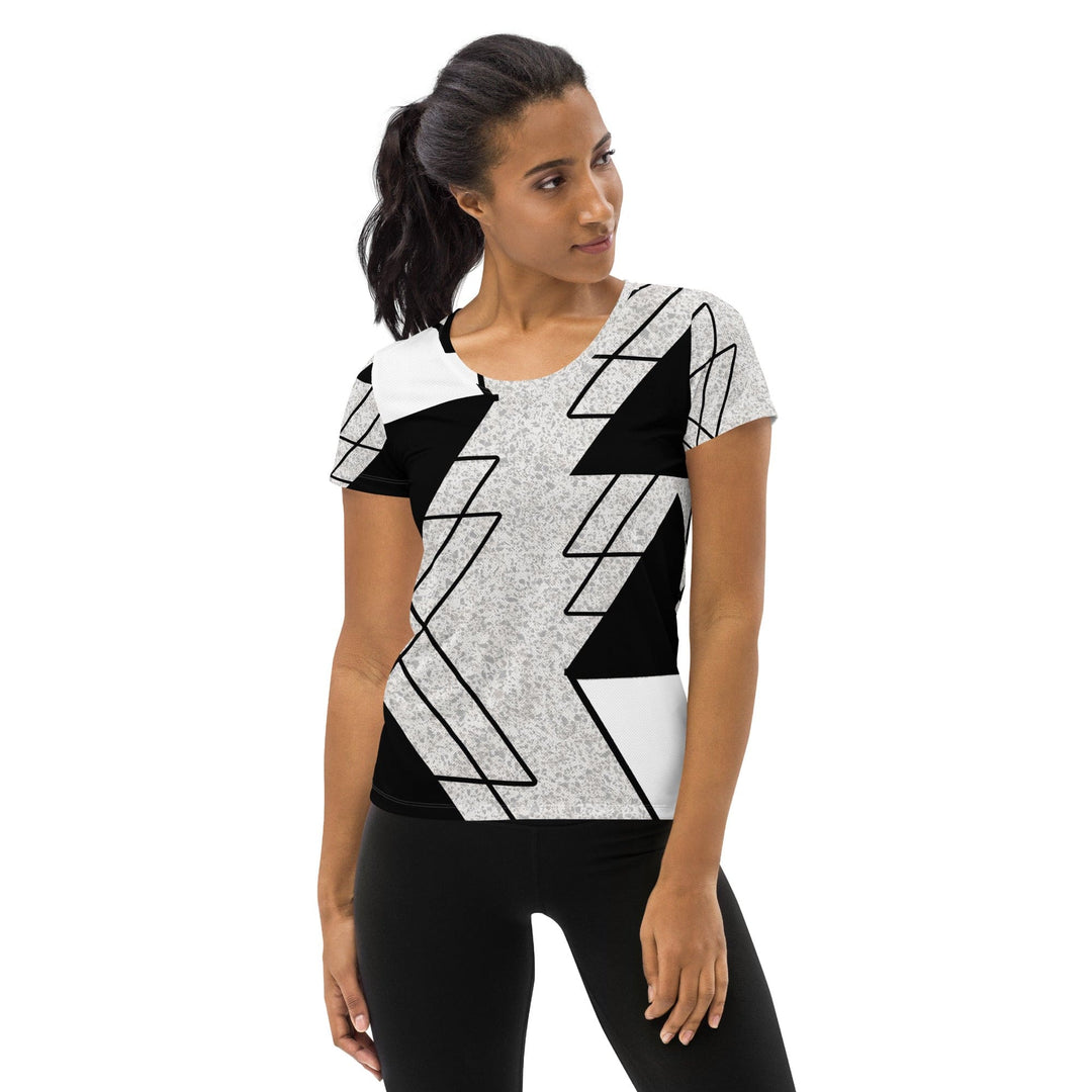 Womens Stretch Fit Athletic Sports T-shirt - Black and White Ash Grey