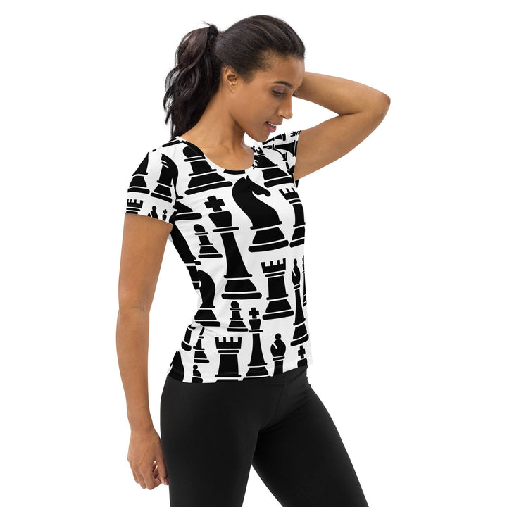Womens Stretch Fit Athletic Sports T-shirt - Black and White Chess