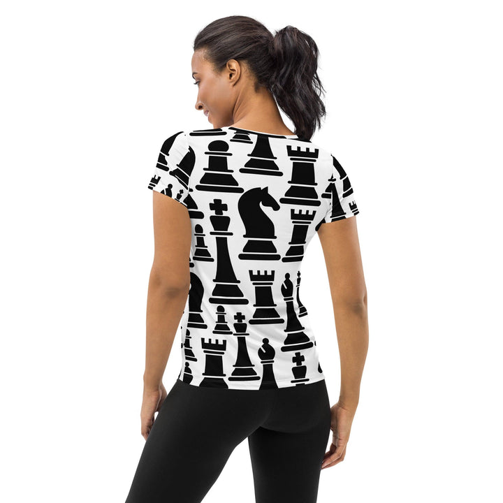 Womens Stretch Fit Athletic Sports T-shirt - Black and White Chess