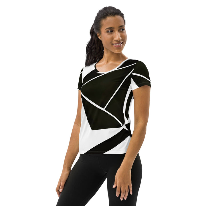 Womens Stretch Fit Athletic Sports T-shirt - Black and White Geometric