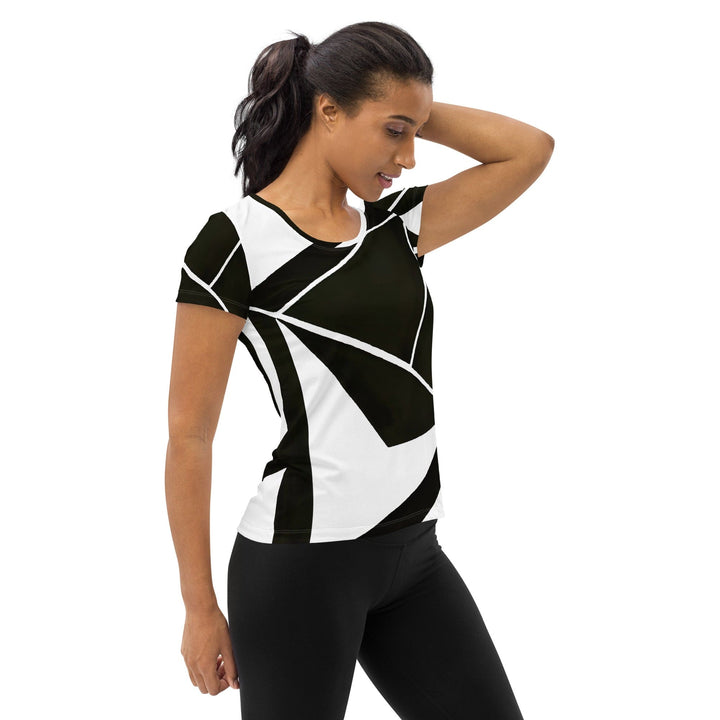 Womens Stretch Fit Athletic Sports T-shirt - Black and White Geometric