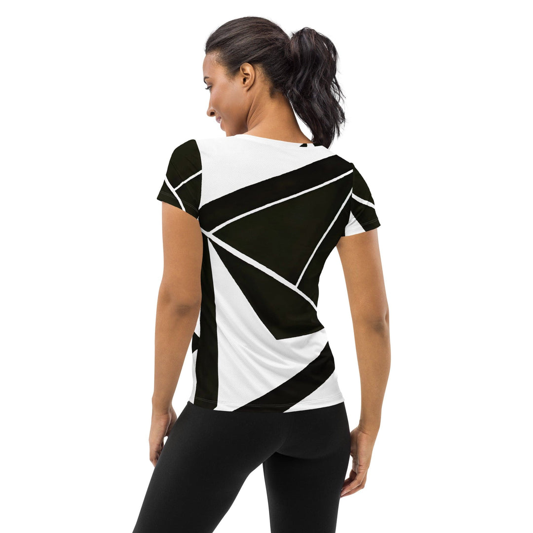 Womens Stretch Fit Athletic Sports T-shirt - Black and White Geometric