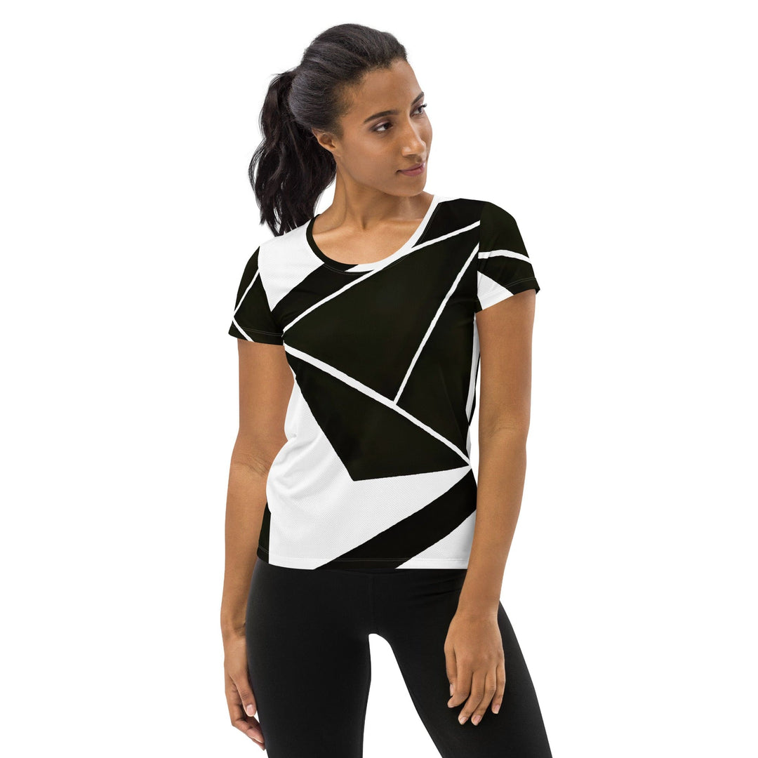 Womens Stretch Fit Athletic Sports T-shirt - Black and White Geometric