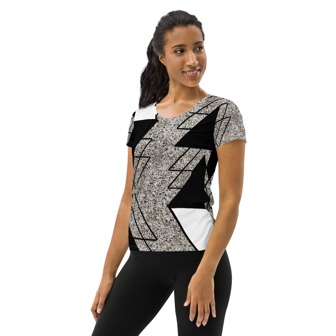 Womens Stretch Fit Athletic Sports T-shirt - Black and White