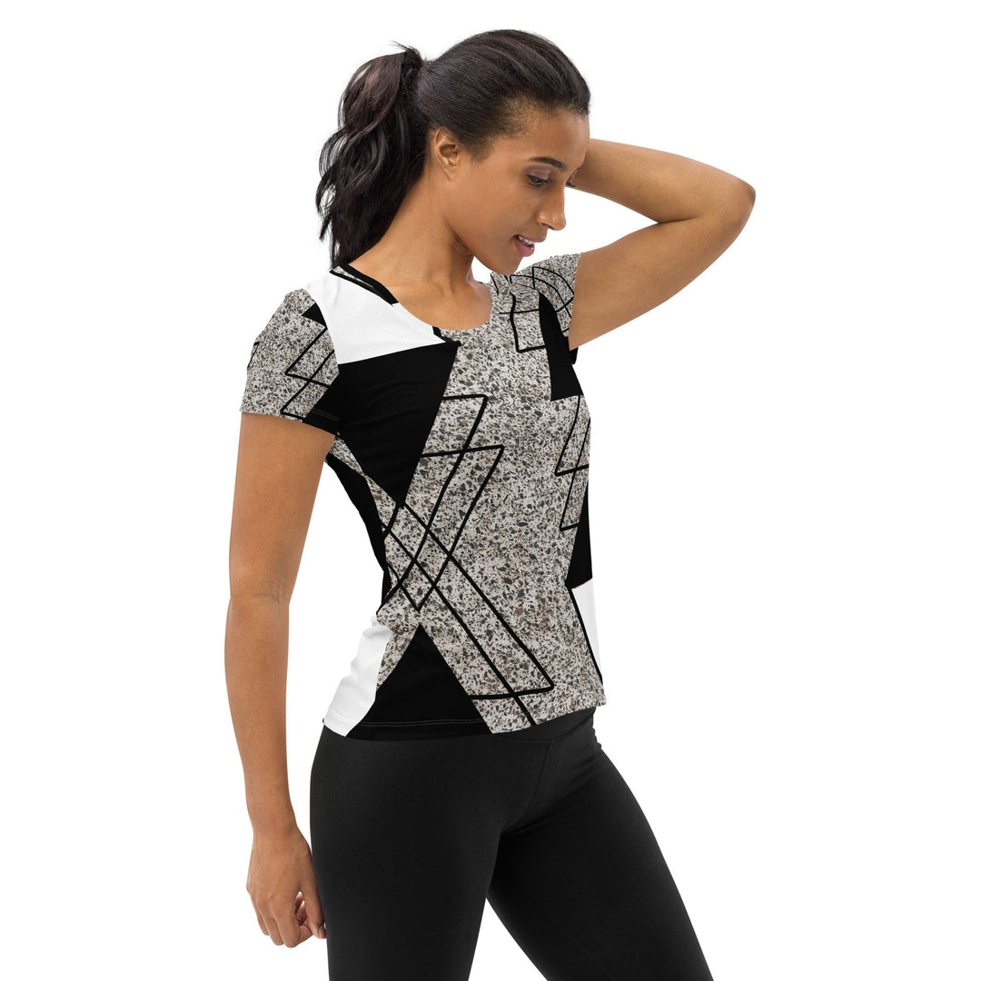 Womens Stretch Fit Athletic Sports T-shirt - Black and White