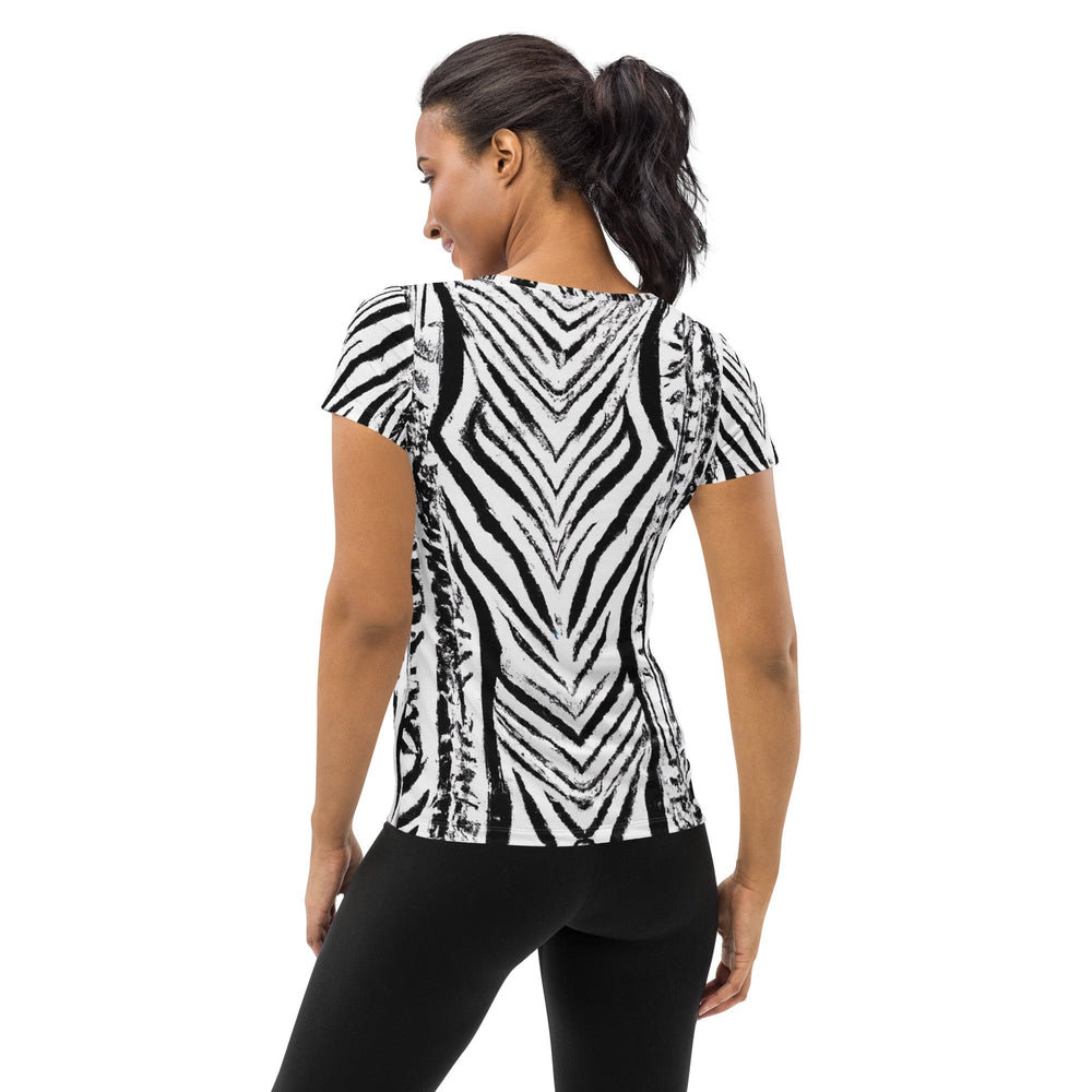 Womens Stretch Fit Athletic Sports T-shirt - Black White Native Print