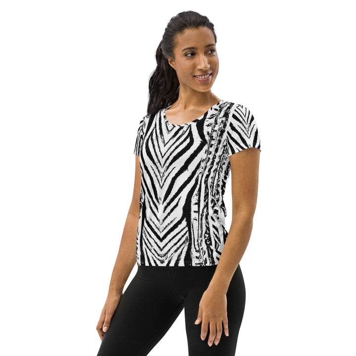 Womens Stretch Fit Athletic Sports T-shirt - Black White Native Print