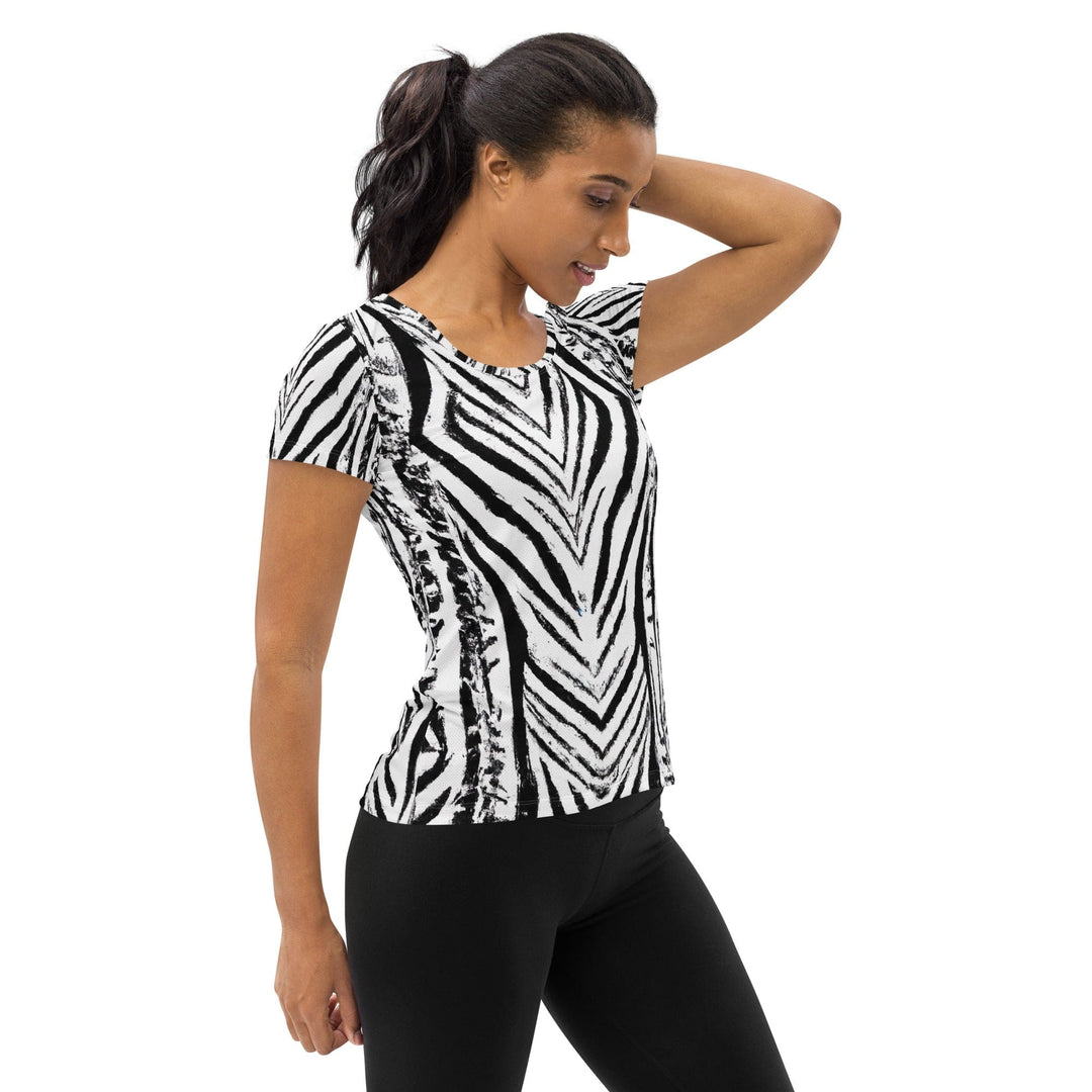 Womens Stretch Fit Athletic Sports T-shirt - Black White Native Print