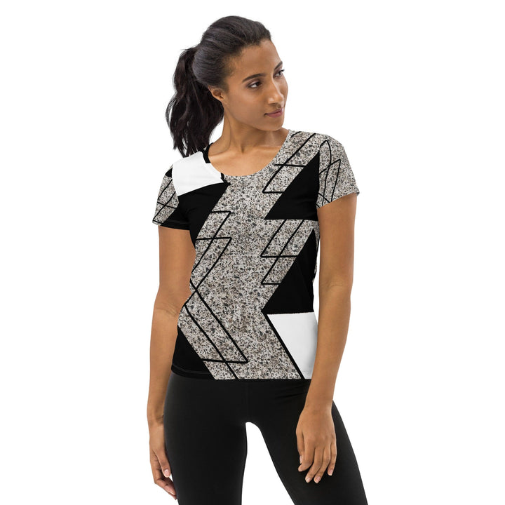 Womens Stretch Fit Athletic Sports T-shirt - Black and White