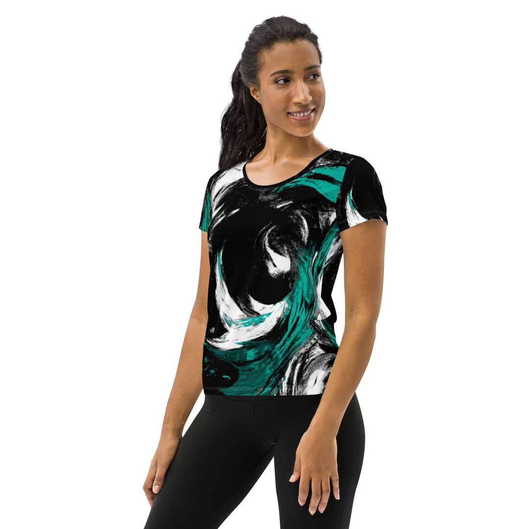 Womens Stretch Fit Athletic Sports T-shirt - Black Green White