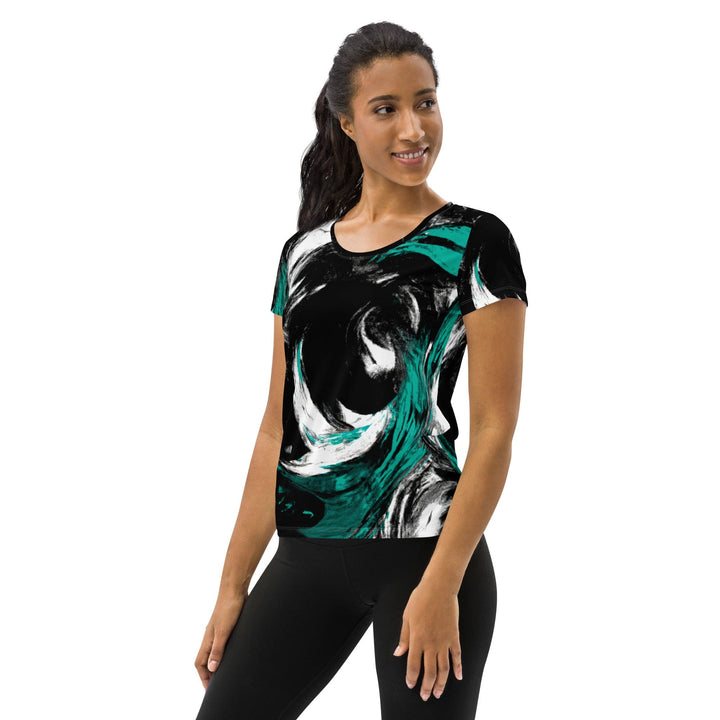 Womens Stretch Fit Athletic Sports T-shirt - Black Green White