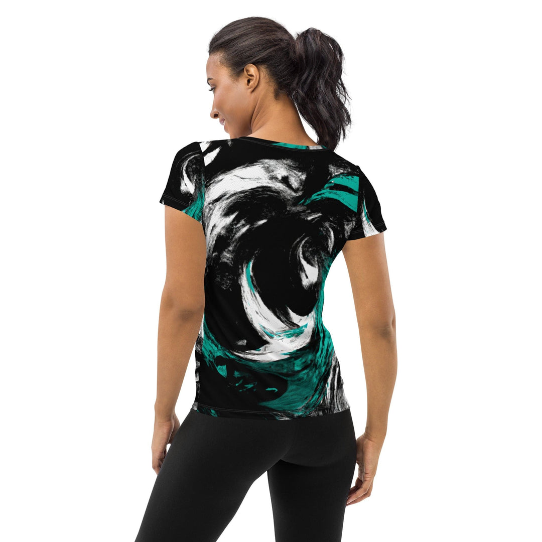 Womens Stretch Fit Athletic Sports T-shirt - Black Green White