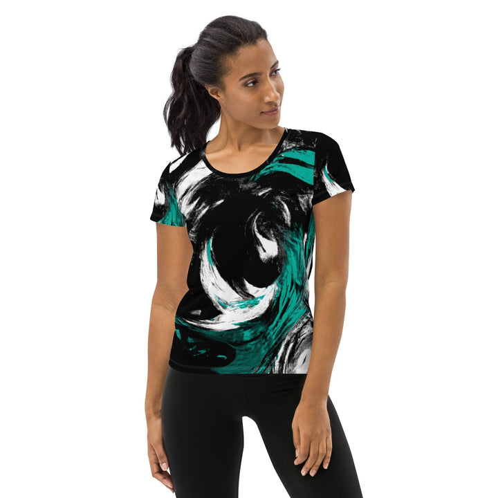 Womens Stretch Fit Athletic Sports T-shirt - Black Green White
