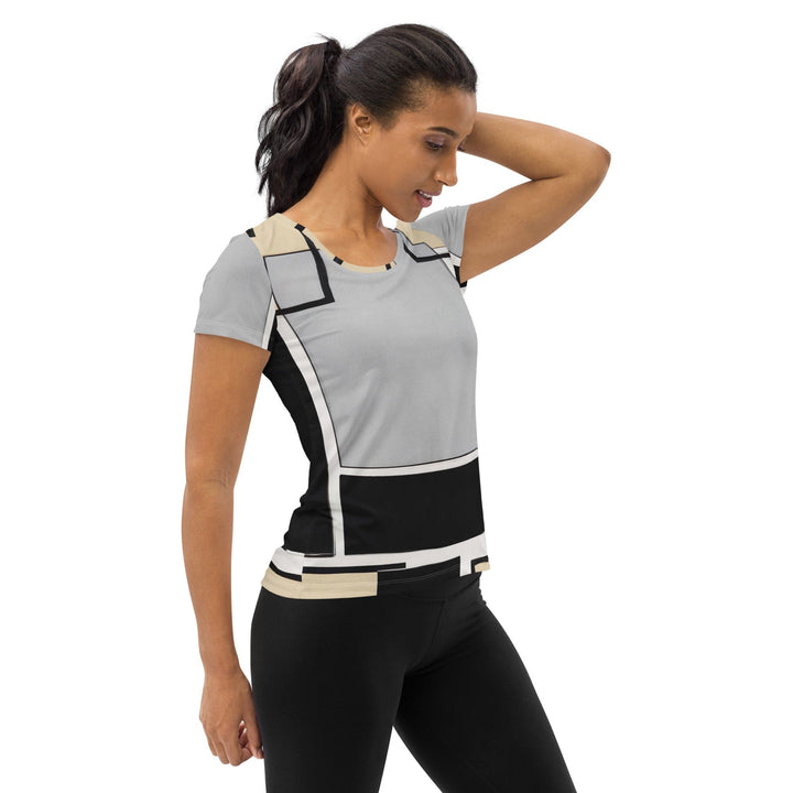 Womens Stretch Fit Athletic Sports T-shirt - Black Grey Abstract
