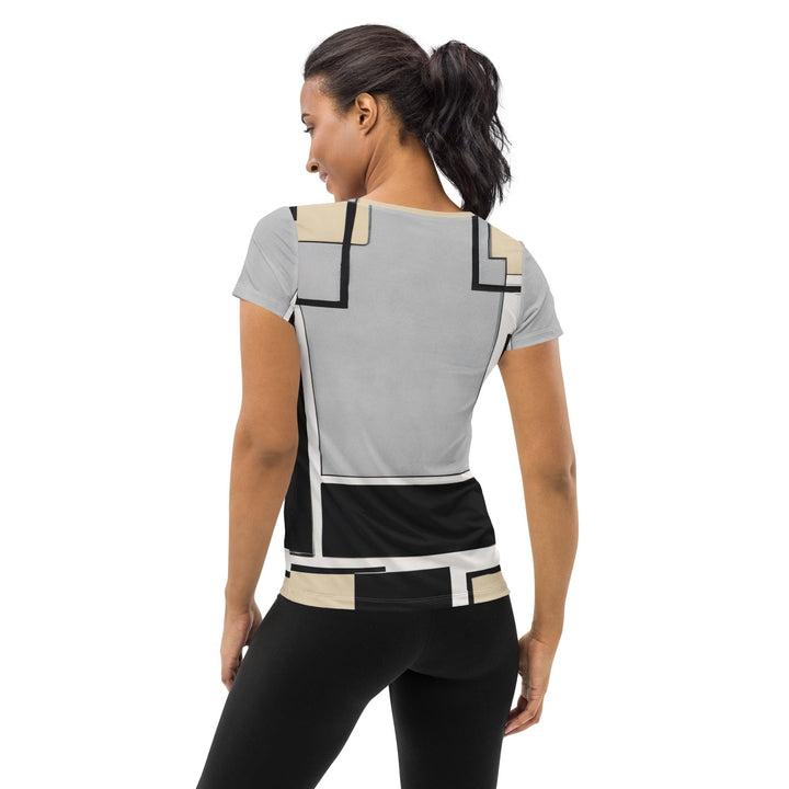 Womens Stretch Fit Athletic Sports T-shirt - Black Grey Abstract