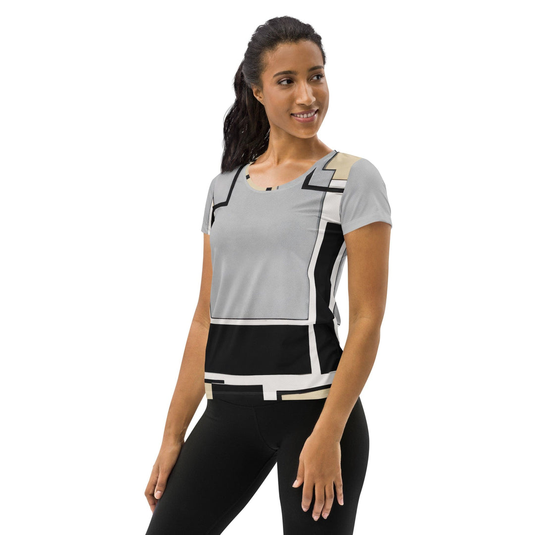 Womens Stretch Fit Athletic Sports T-shirt - Black Grey Abstract