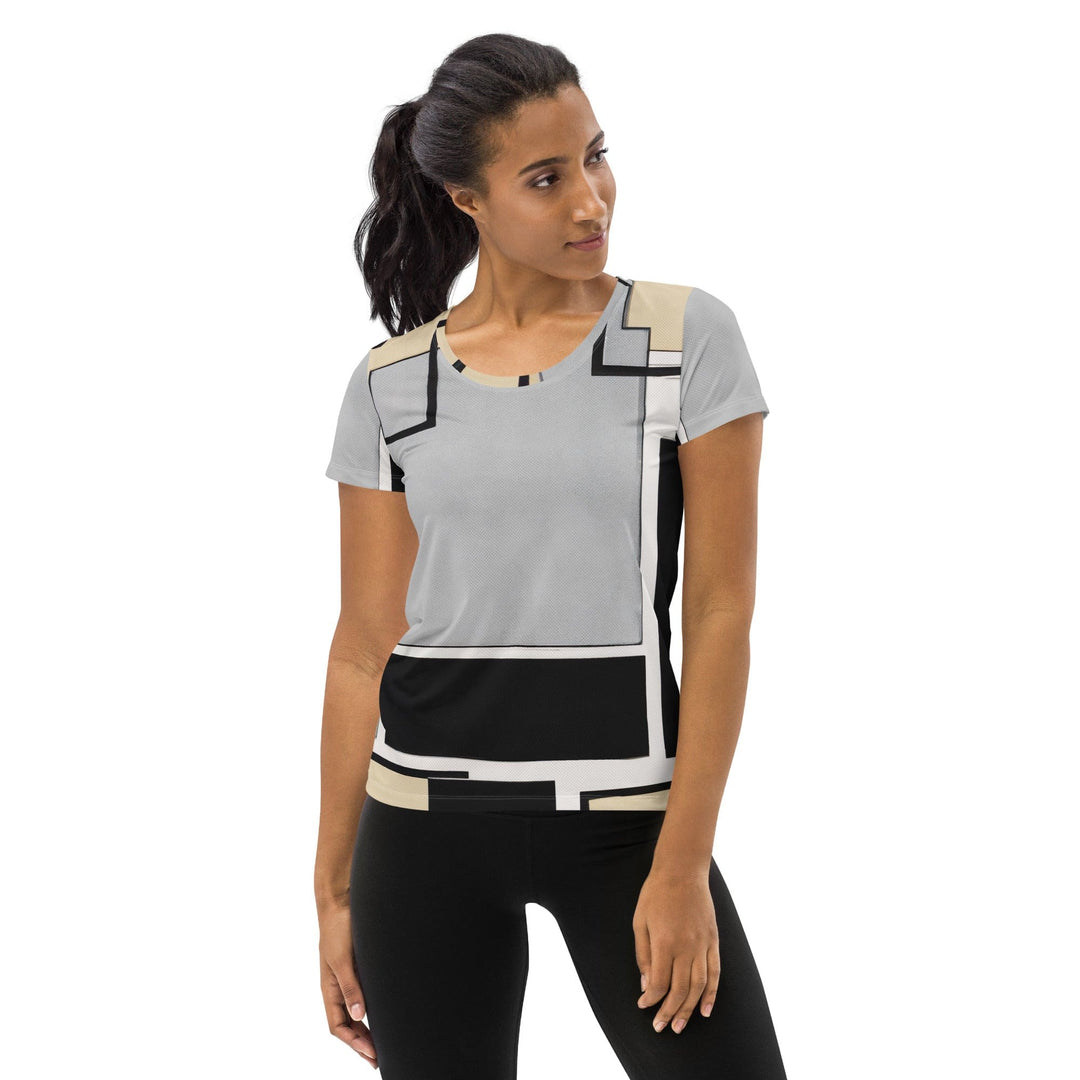 Womens Stretch Fit Athletic Sports T-shirt - Black Grey Abstract