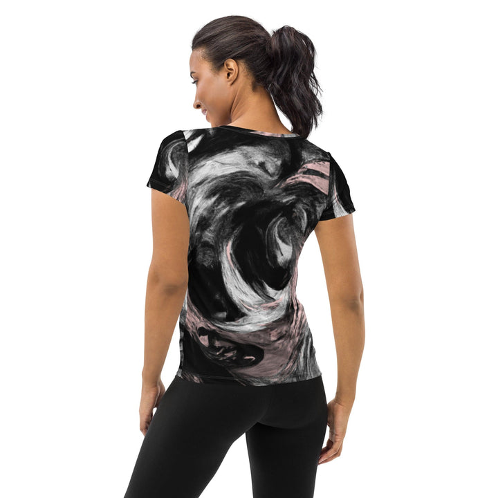 Womens Stretch Fit Athletic Sports T-shirt - Black Pink White Abstract