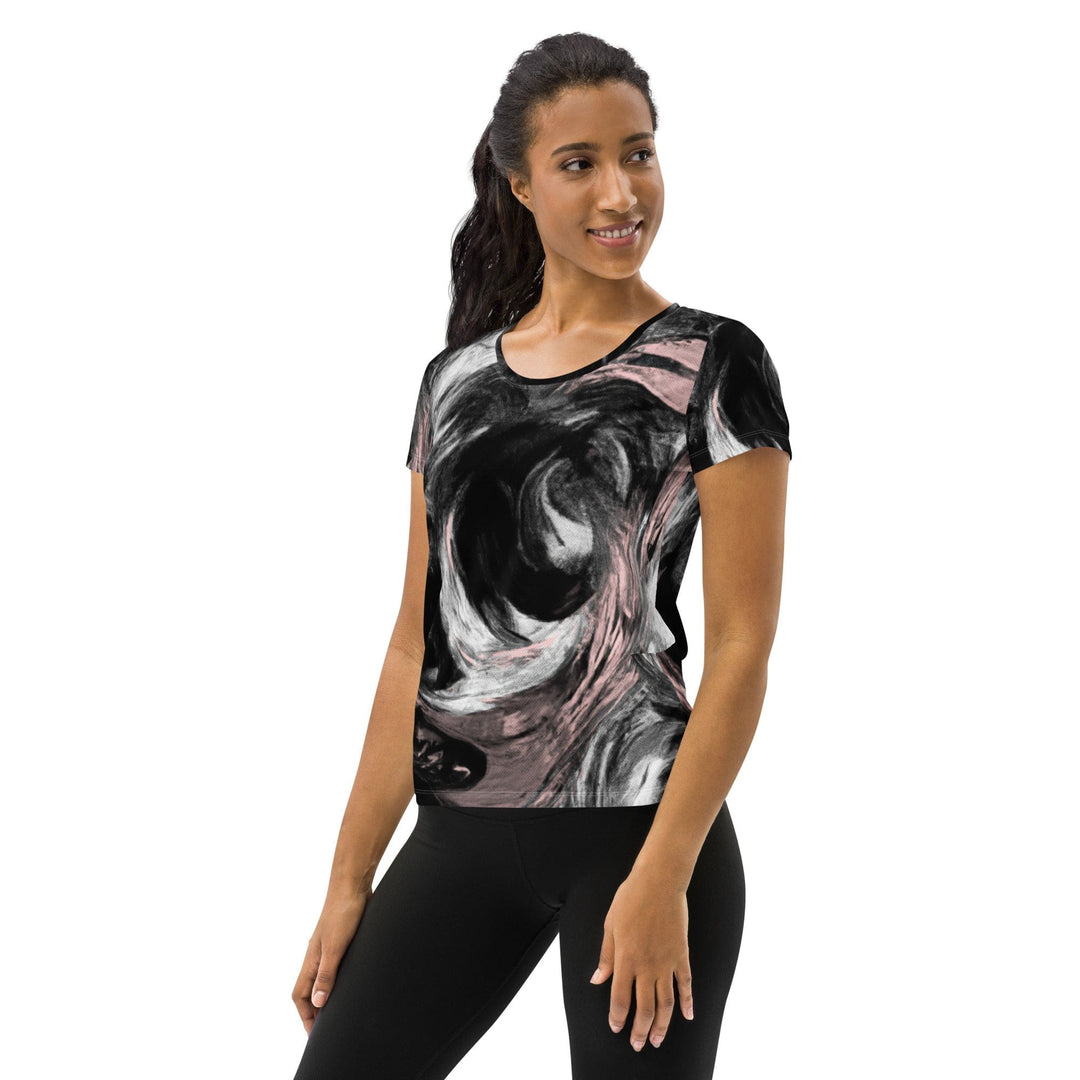 Womens Stretch Fit Athletic Sports T-shirt - Black Pink White Abstract