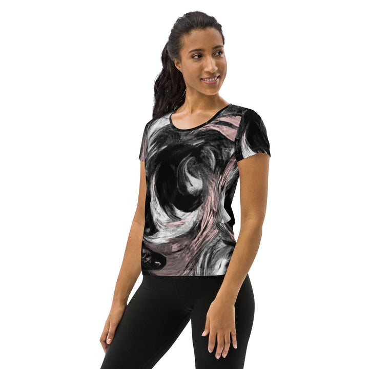 Womens Stretch Fit Athletic Sports T-shirt - Black Pink White Abstract