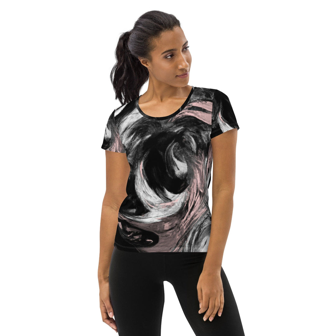 Womens Stretch Fit Athletic Sports T-shirt - Black Pink White Abstract