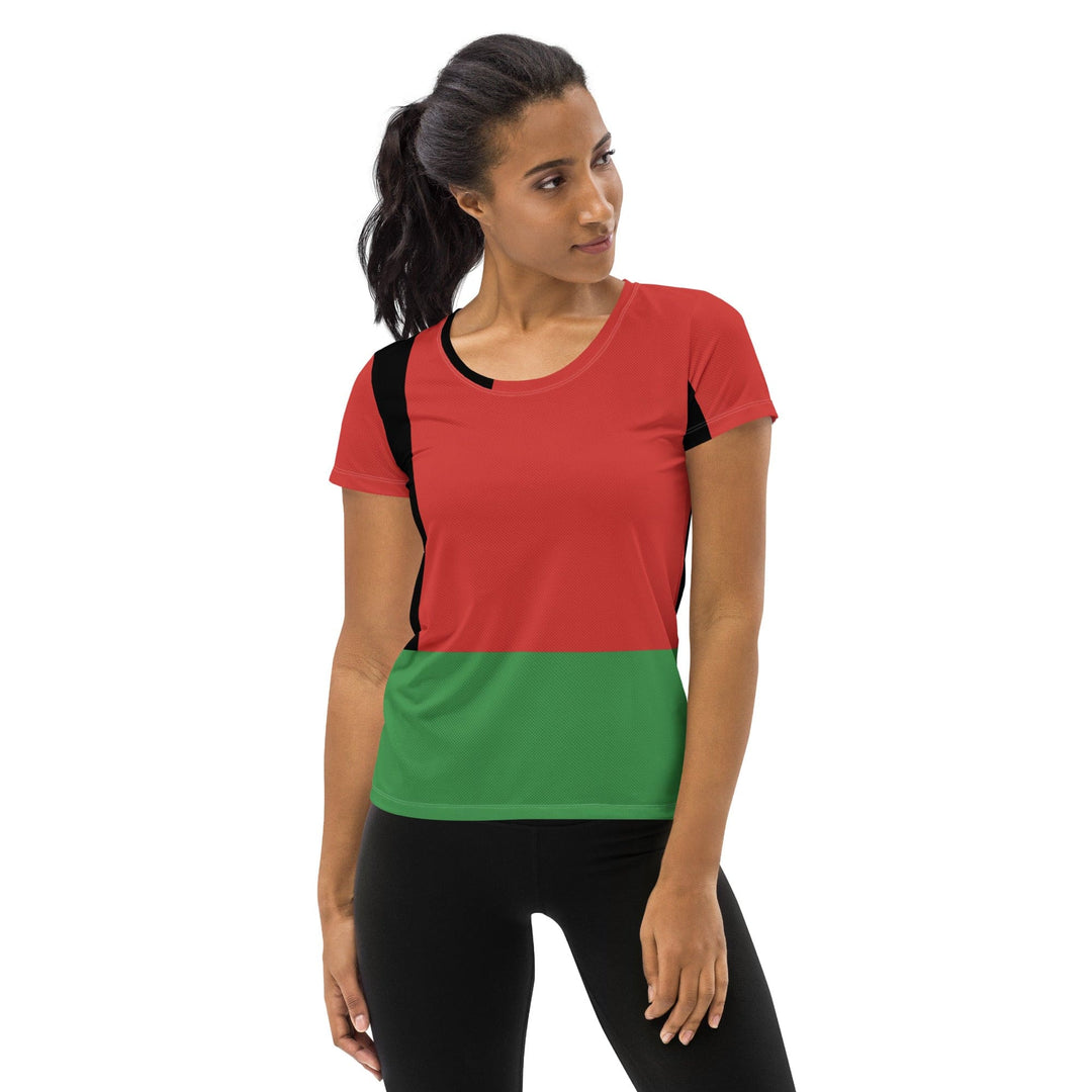 Womens Stretch Fit Athletic Sports T-shirt Black Red Green Stripped 4