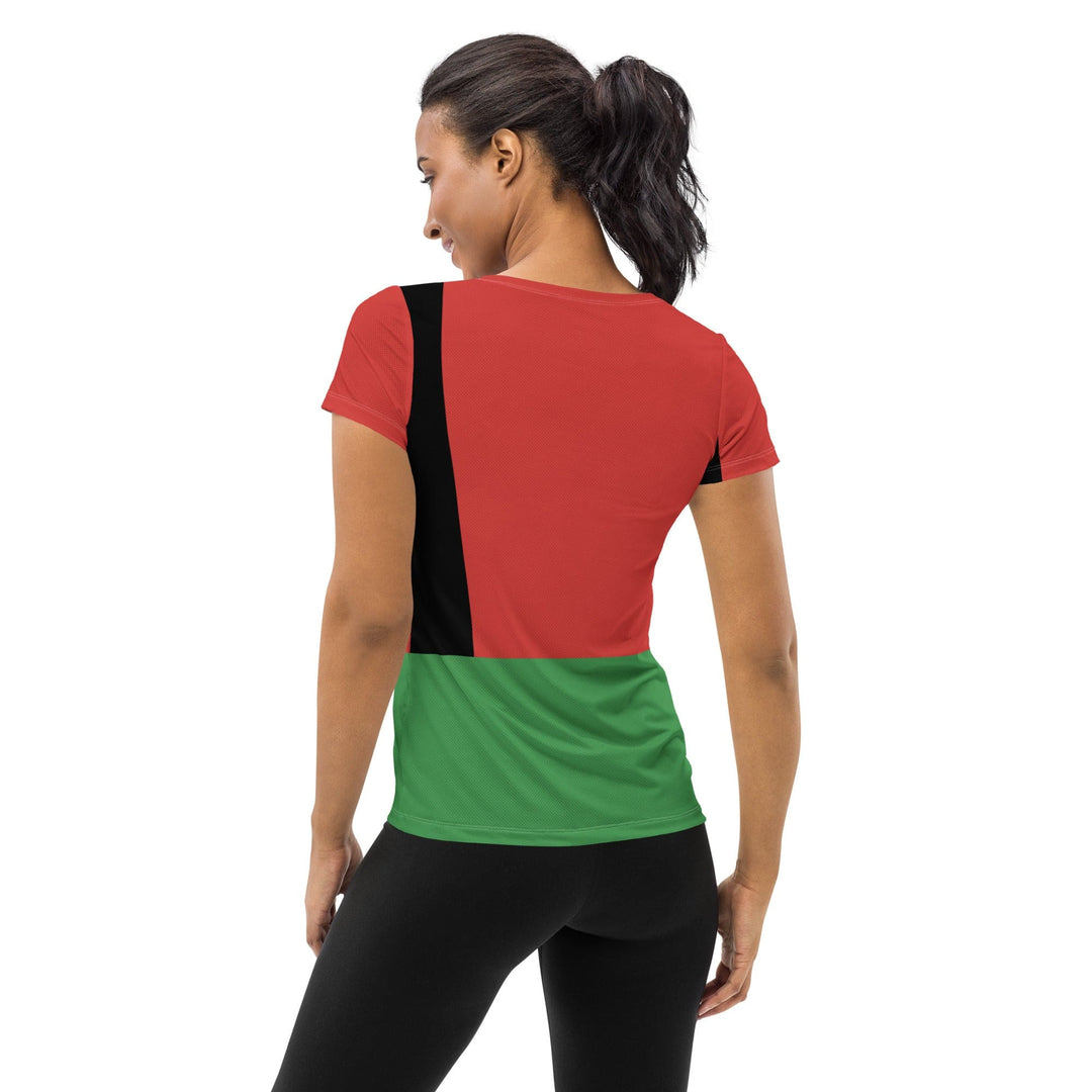 Womens Stretch Fit Athletic Sports T-shirt Black Red Green Stripped 4