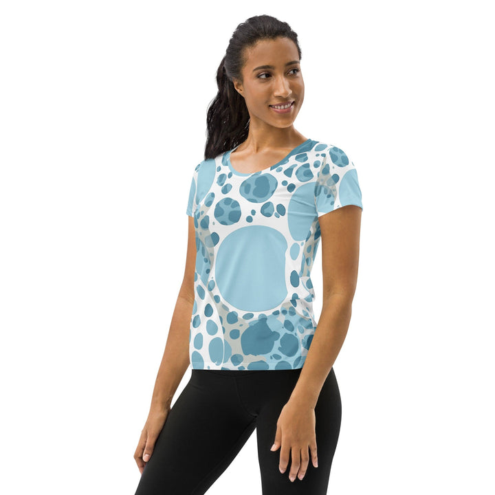 Womens Stretch Fit Athletic Sports T-shirt - Blue and White Circular