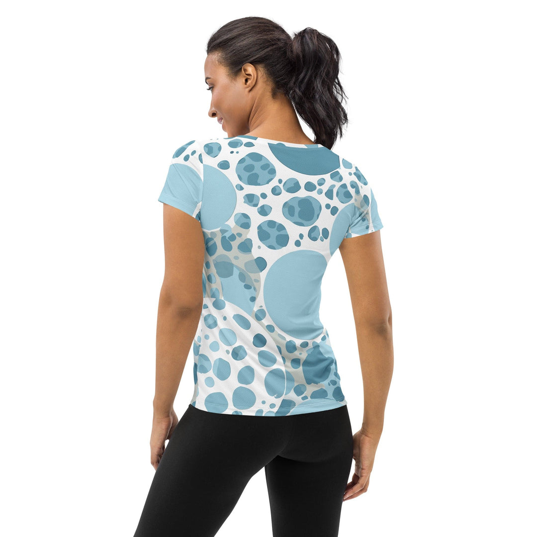 Womens Stretch Fit Athletic Sports T-shirt - Blue and White Circular