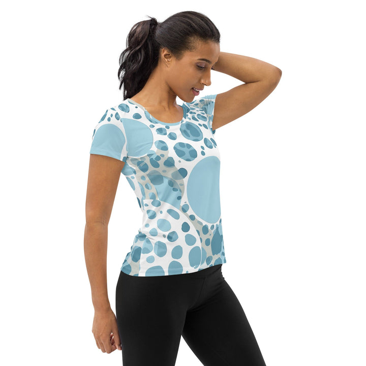 Womens Stretch Fit Athletic Sports T-shirt - Blue and White Circular