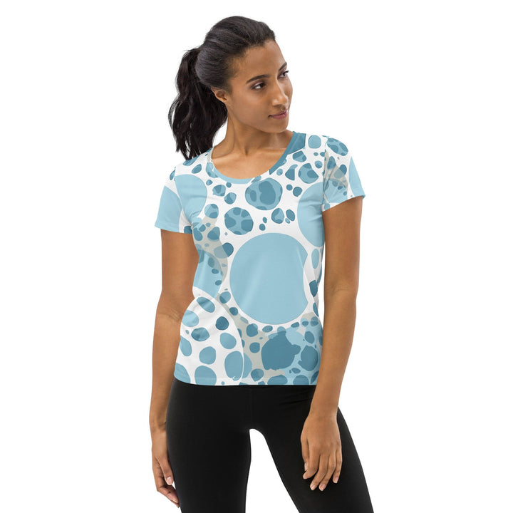 Womens Stretch Fit Athletic Sports T-shirt - Blue and White Circular