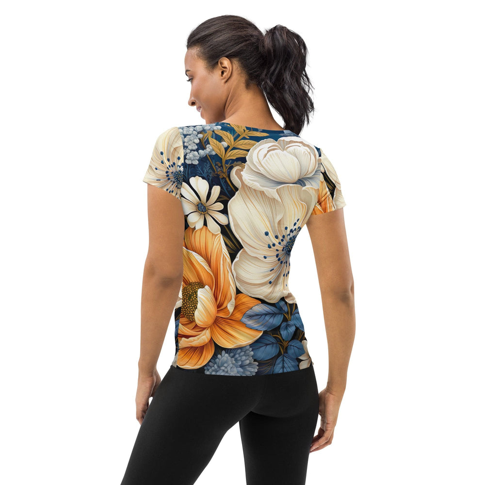 Womens Stretch Fit Athletic Sports T-shirt - Floral Blue Print