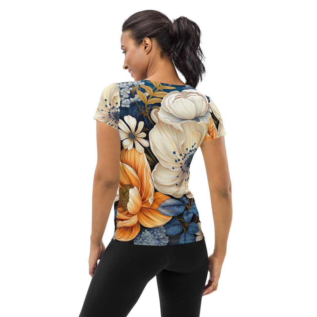 Womens Stretch Fit Athletic Sports T-shirt - Floral Blue Print