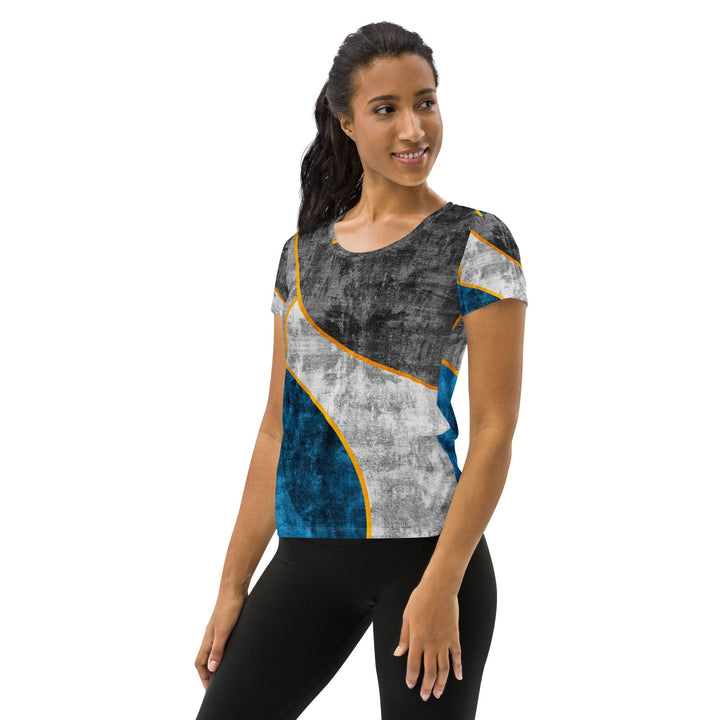 Womens Stretch Fit Athletic Sports T-shirt - Blue Grey Design