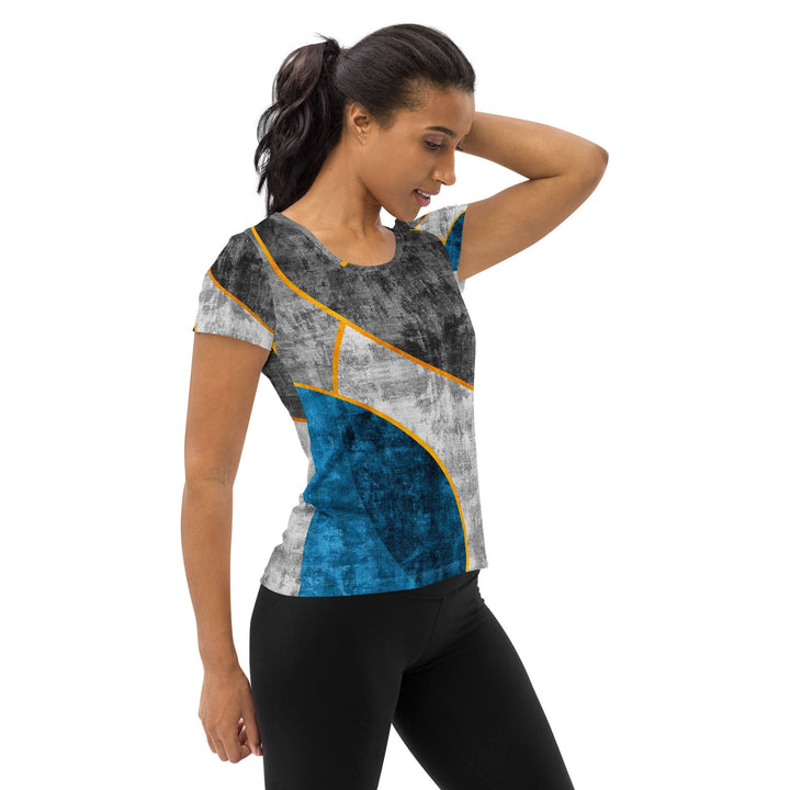 Womens Stretch Fit Athletic Sports T-shirt - Blue Grey Design
