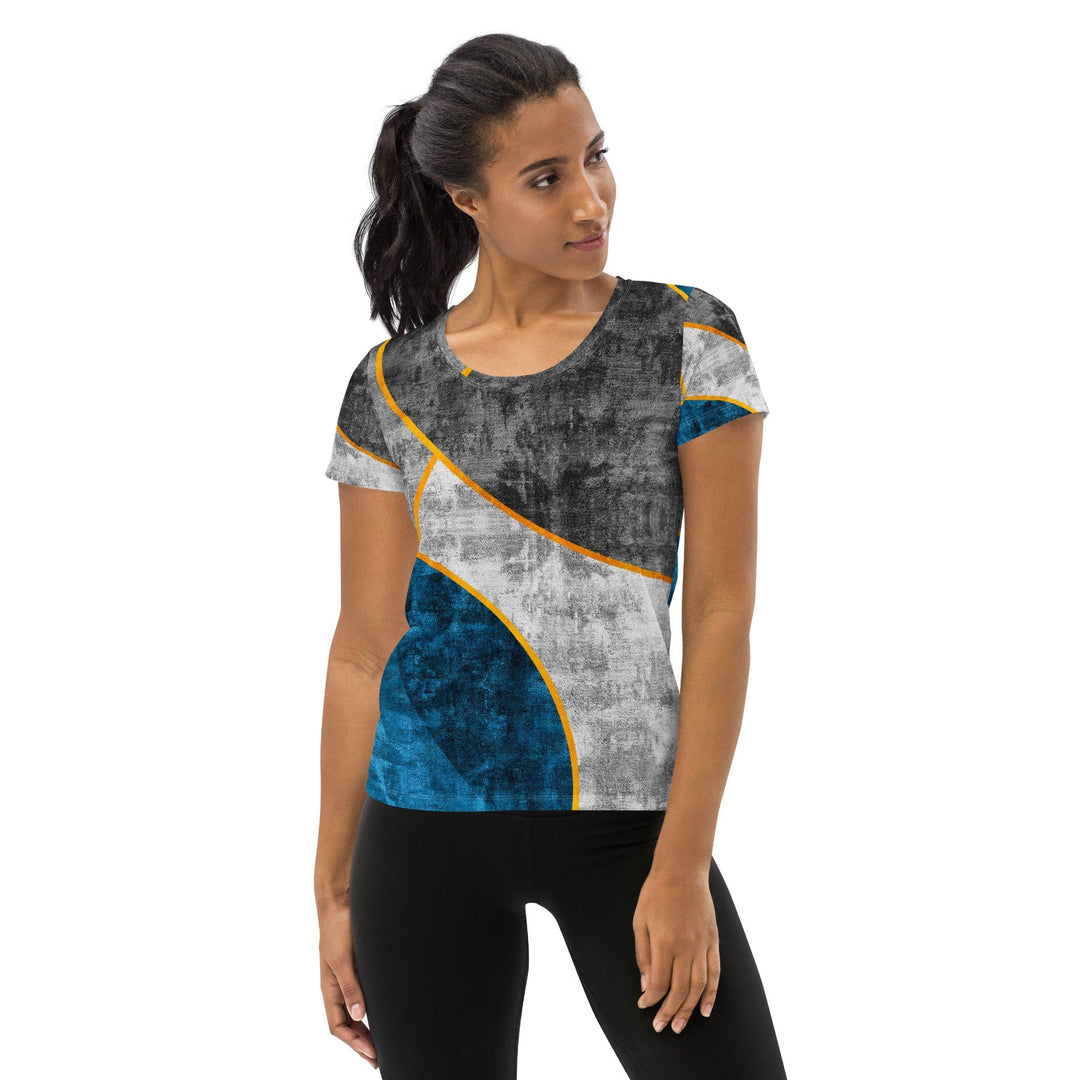 Womens Stretch Fit Athletic Sports T-shirt - Blue Grey Design