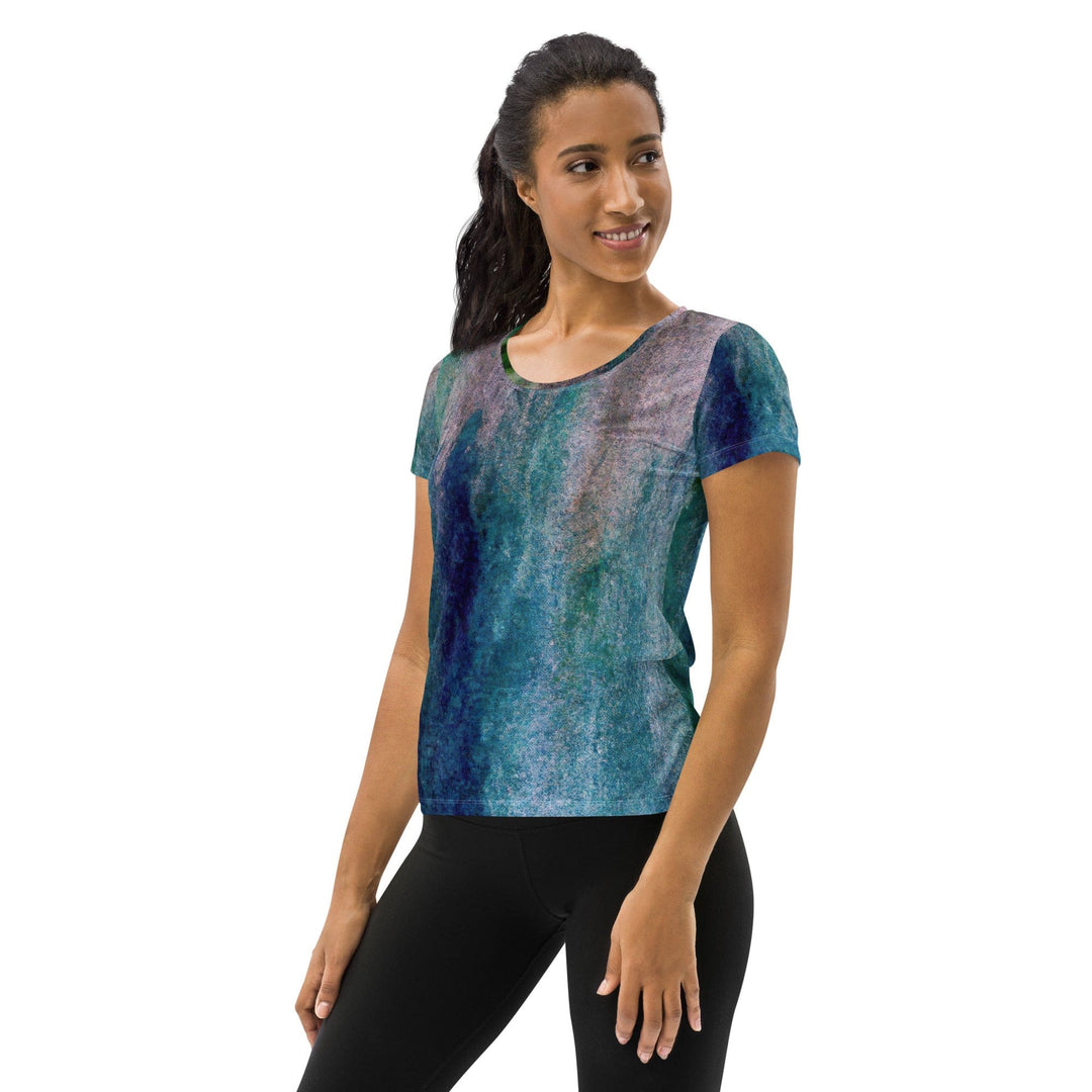 Womens Stretch Fit Athletic Sports T-shirt - Blue Hue Watercolor