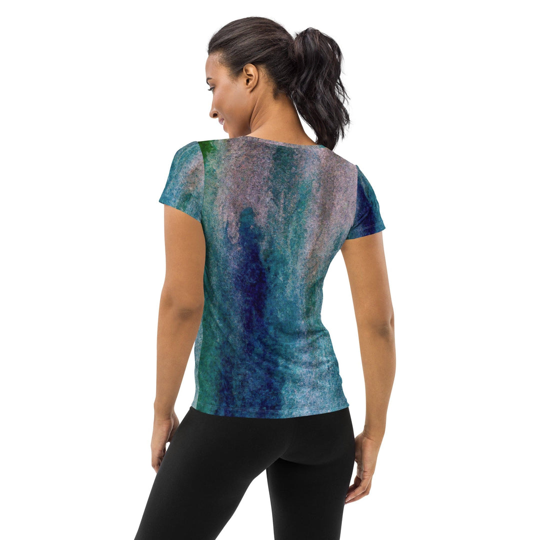 Womens Stretch Fit Athletic Sports T-shirt - Blue Hue Watercolor