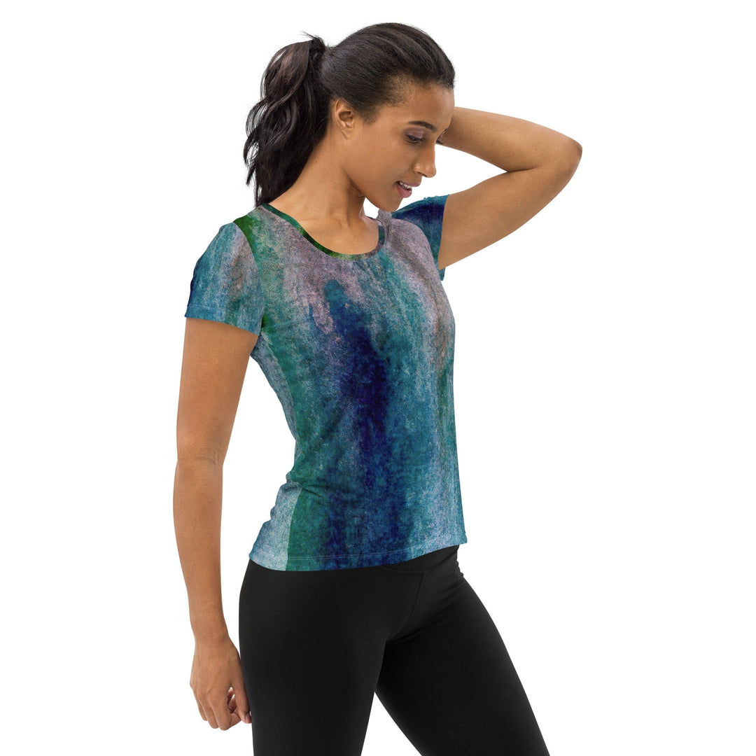 Womens Stretch Fit Athletic Sports T-shirt - Blue Hue Watercolor