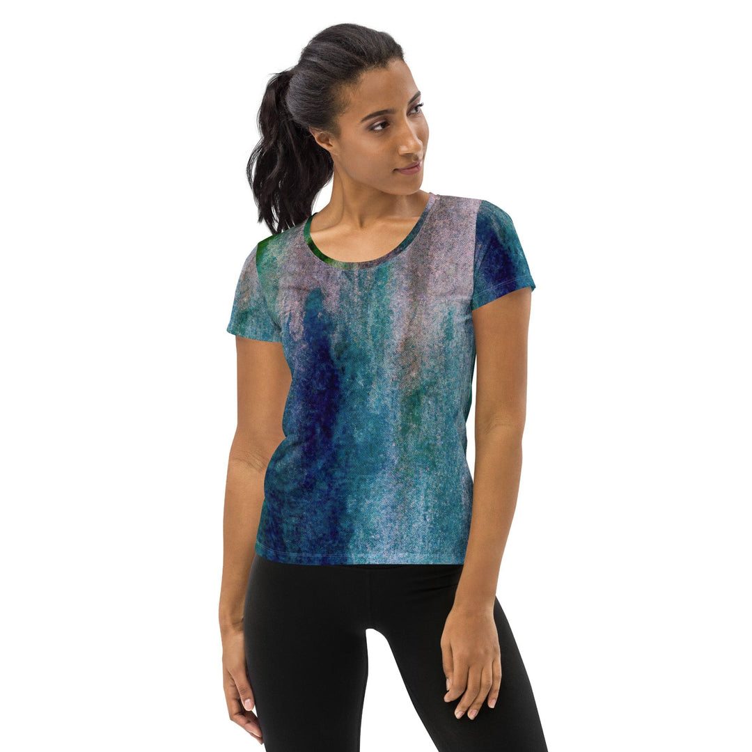 Womens Stretch Fit Athletic Sports T-shirt - Blue Hue Watercolor