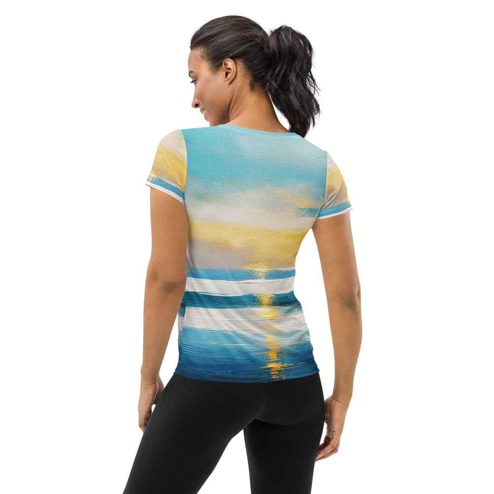 Womens Stretch Fit Athletic Sports T-shirt - Blue Ocean Golden Sunset 3
